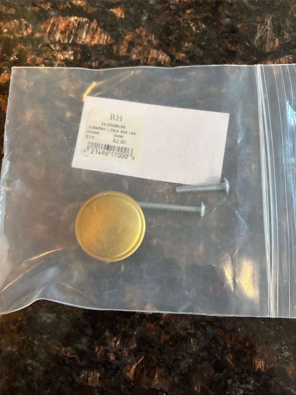 Restoration Hardware Brass Gold Round Knob with Screws